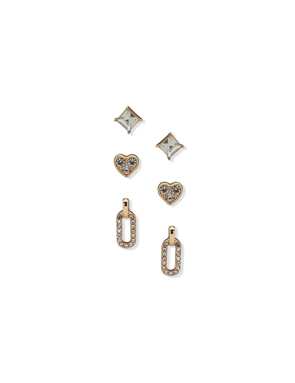 Earring Anne Klein Stud Heart and Link Drop Pierced Earring Trio in Gift Box   | BKY-8317348